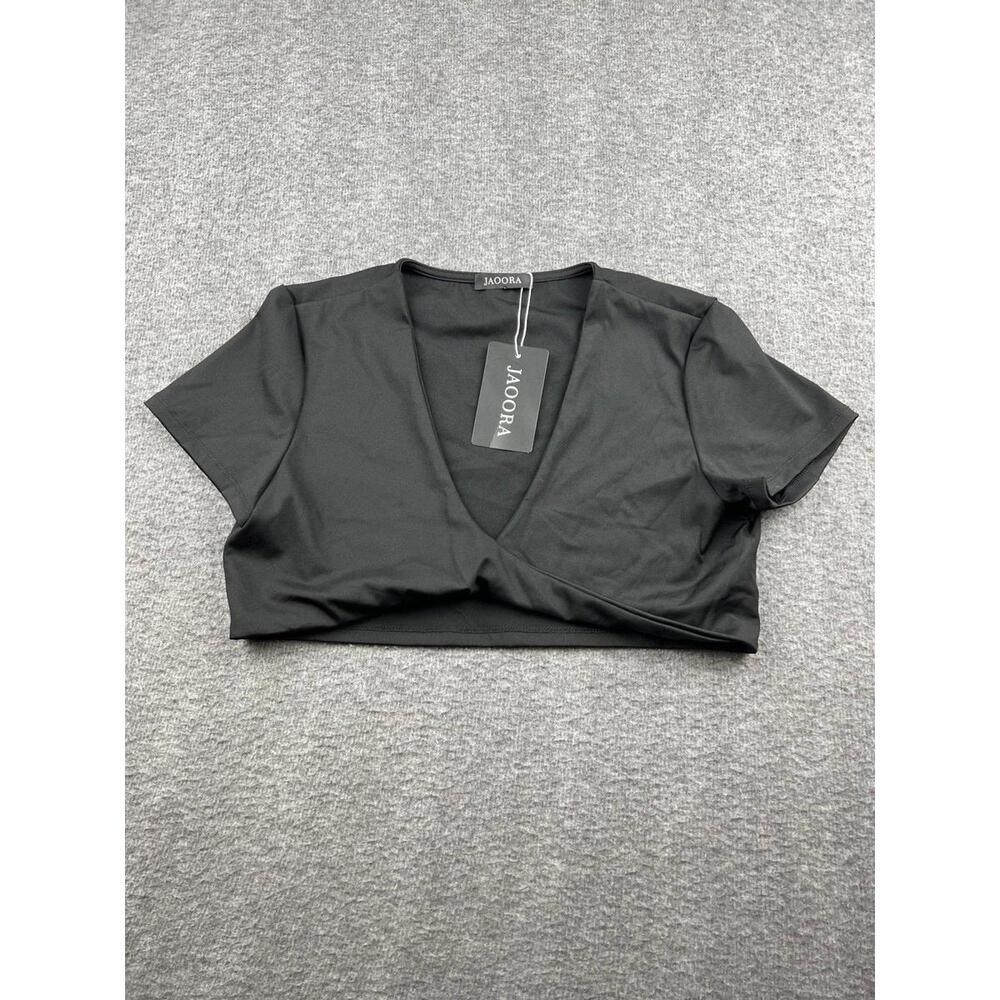 JAAORA Women's‎ V-Neck Cropped Top Size Small Black